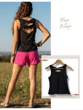 🌿Freely Women's XS Black Athletic Tank Top with Crossover Back